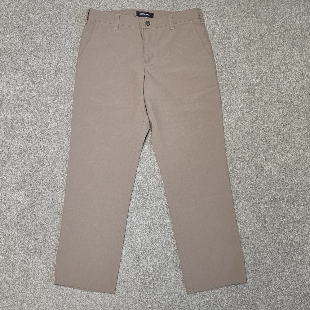 Bluffworks Original Relaxed Fit Pants 33x32 (34x30) Brown Travel Stretch Chino